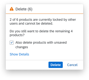 Delete: Locked, unsaved changes and active/draft items