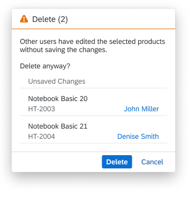 Delete: Items with unsaved changes by other users - Details