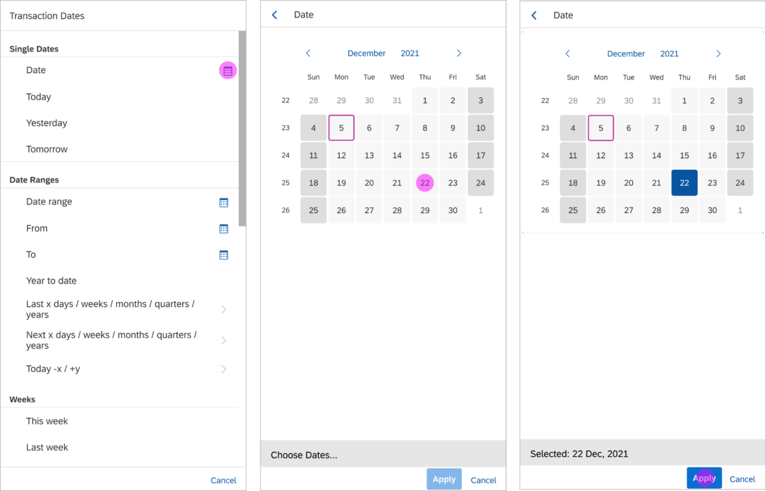 Selecting a single date with the calendar