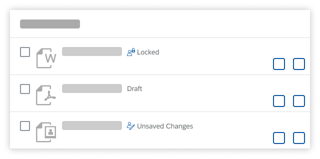 Upload set - Attachments with the statuses 'Locked', 'Draft', and 'Unsaved Changes'