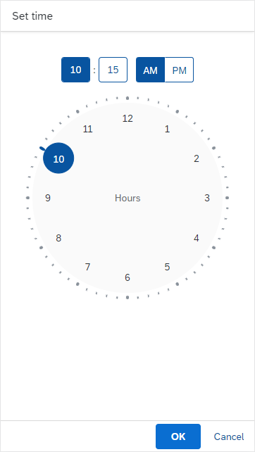 Time picker popover on phone, opened in full-screen