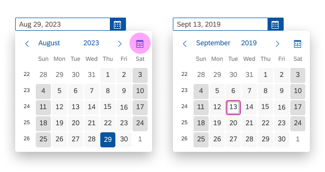Selecting the current date with the 'Today' button