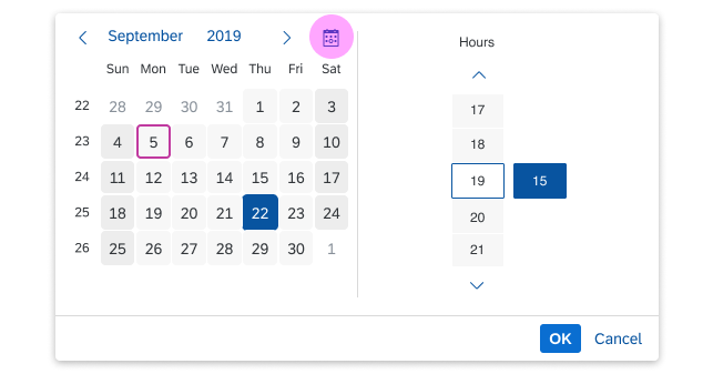 'Today' button for selecting the current date