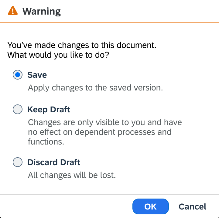 Warning for unsaved changes