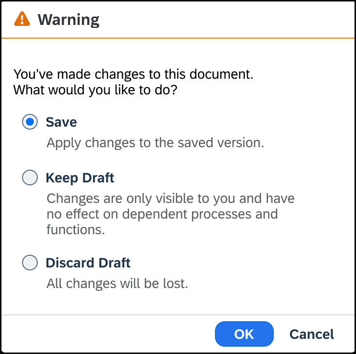Warning for unsaved changes in edit mode