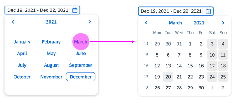 Navigation from the month picker to the date picker