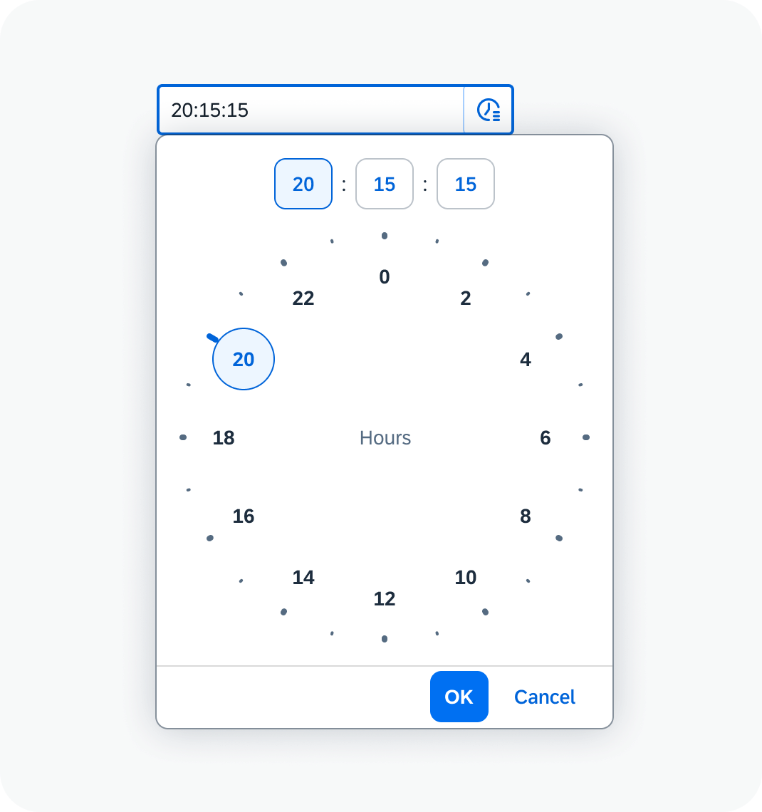 Time picker with selection of seconds