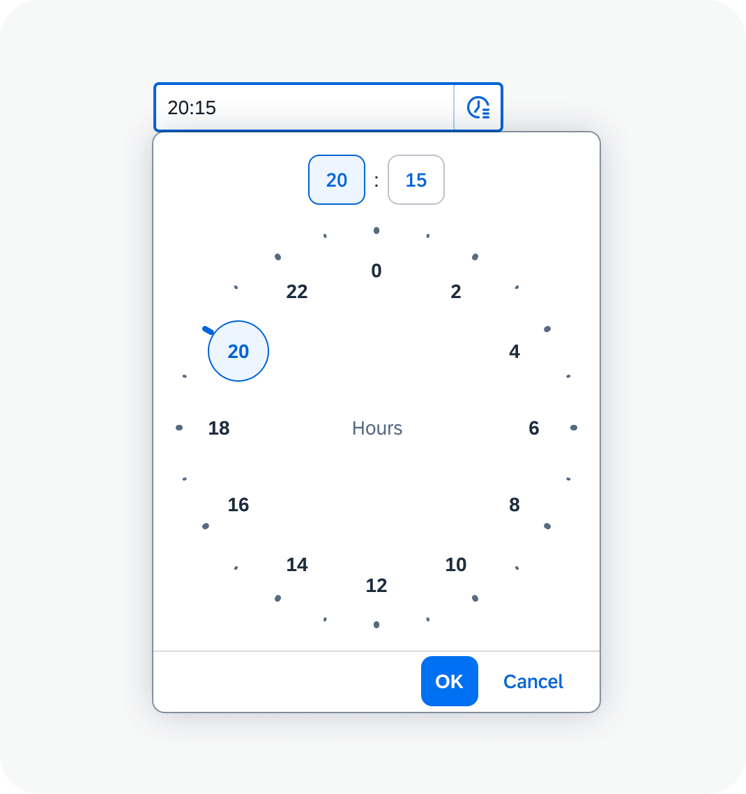 Time picker with 24-hour clock face