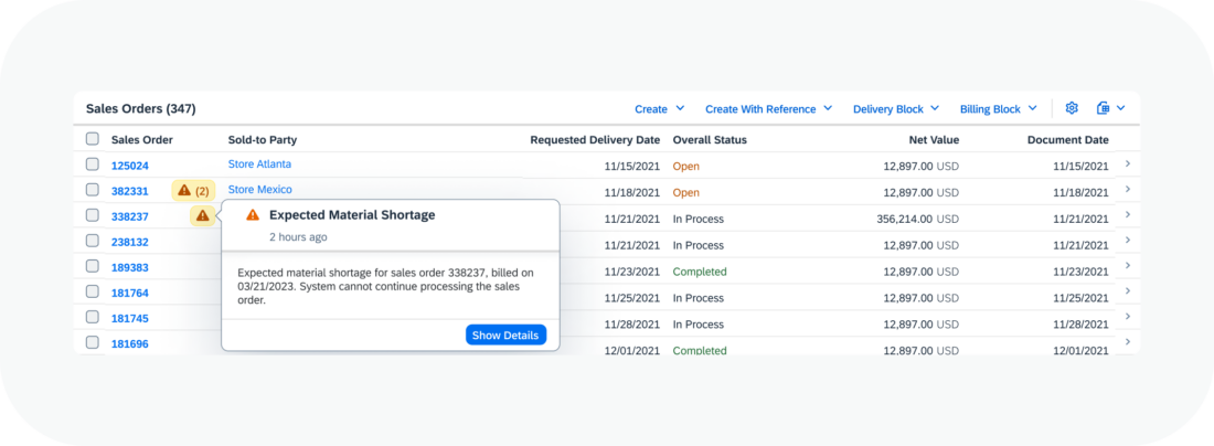 Preview with situation details for the situation selected from a list