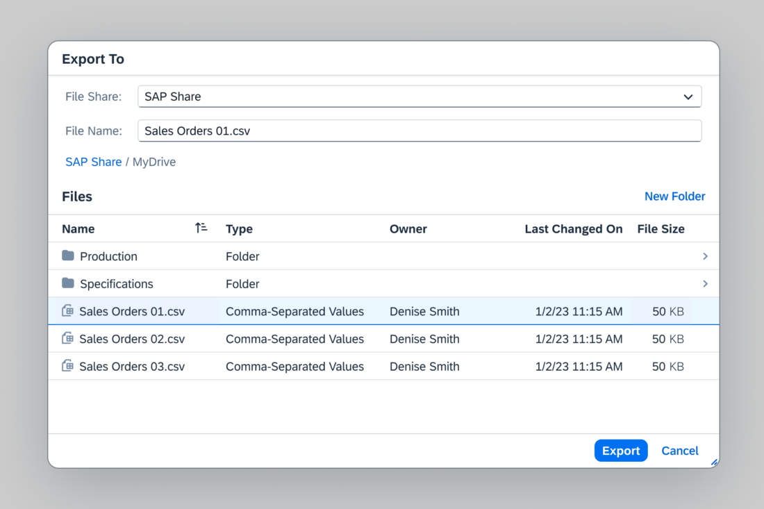 Cloud file browser with file selected