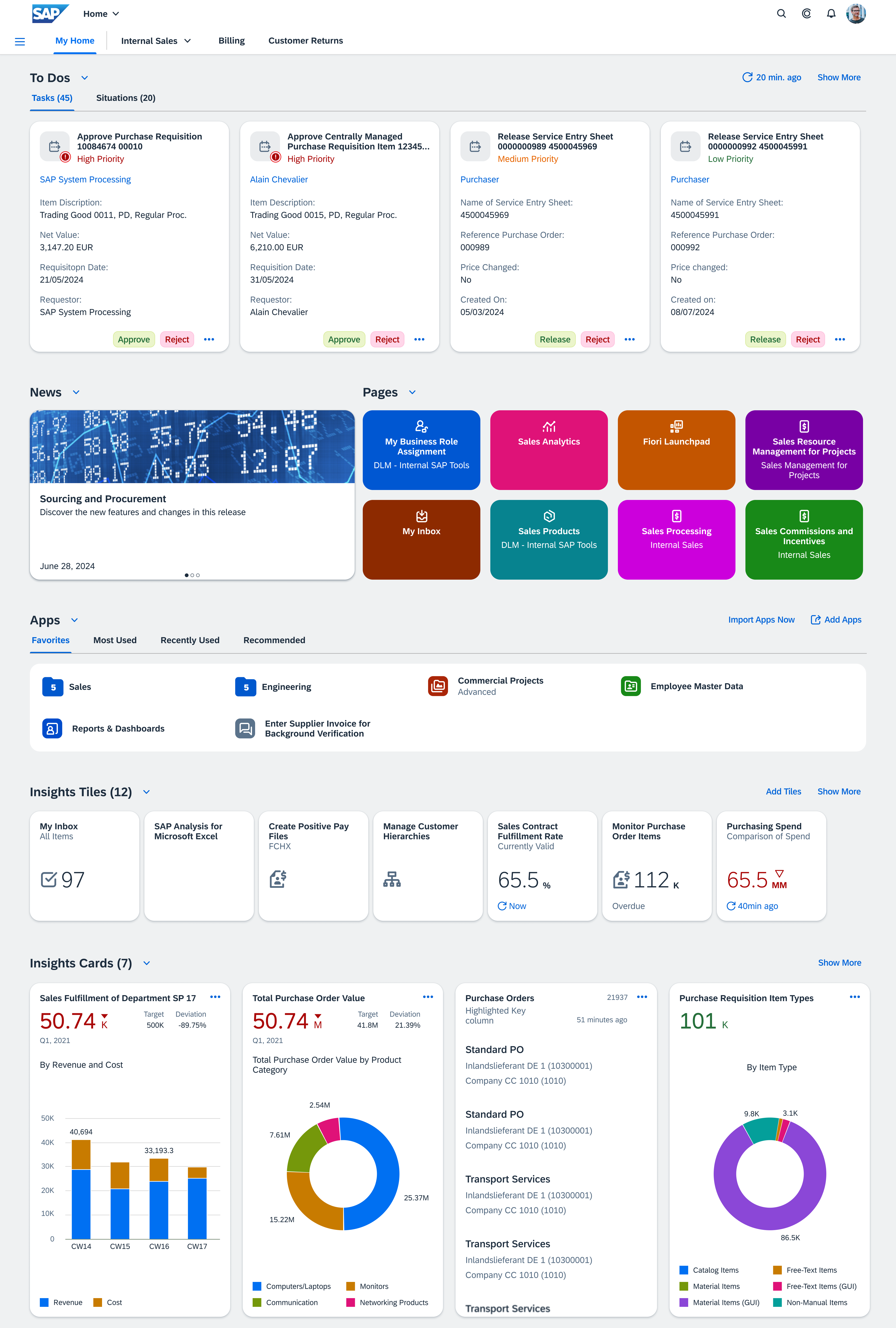 SAP S/4HANA product page 'My Home'