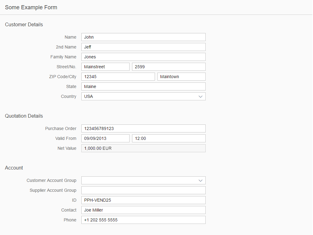 Form example. Form Layout. Supplier form example. Form Design example.